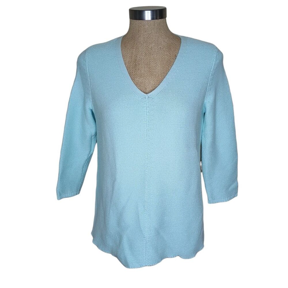 J. Jill Light Sweater Womens Petite XS Light Blue Cardigan 3/4 Sleeve NWT